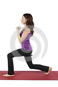 Fitness woman doing Lunge and Curl
