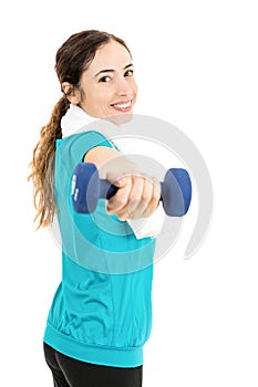 Fitness woman exercising with dumbbells