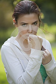 Fitness woman in fighting stance