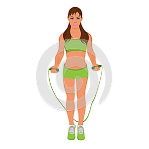 Fitness woman with a jump rope, vector illustration