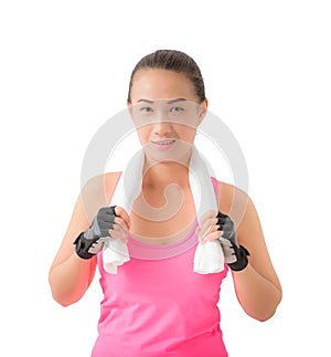 Fitness woman portrait isolated on white background.