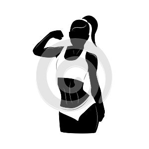 Fitness woman silhouette with modern line elements.