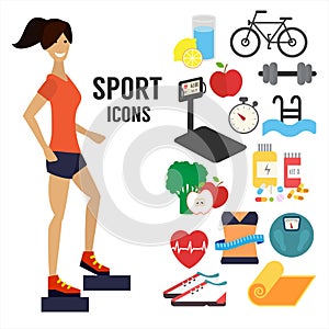 Fitness woman, sport infographic icons