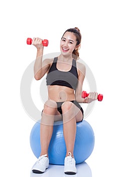 Fitness woman sport training with exercise ball