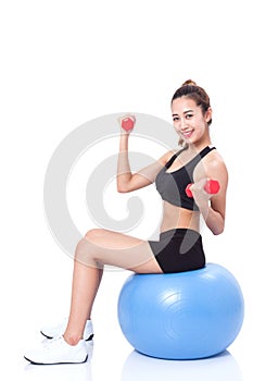 Fitness woman sport training with exercise ball