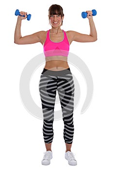 Fitness woman at sports workout training with dumbbells exercise