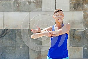 Fitness woman stretch befor exercises.