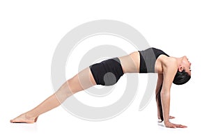 Fitness woman stretching with a flexibility exercise