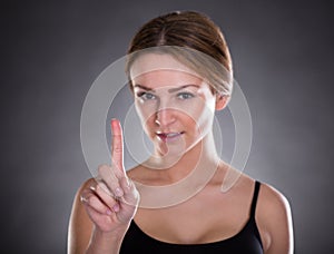 Fitness Woman Touching Screen