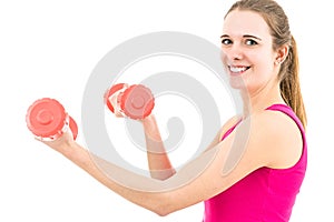 Fitness woman training with dumbbells