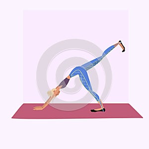 Fitness woman workout, aerobics and stretching exercises. Vector illustration
