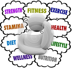 Fitness Words Person Thinking Exercise Diet Wellness Plan