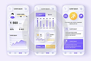 Fitness workout concept neumorphic templates set.