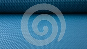 Fitness workout, indoor gym and at home exercising concept with close up on blank blue soft foam yoga mat full frame texture with