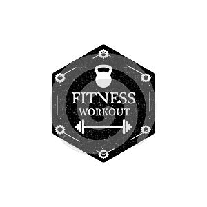 Fitness workout logo or badge in vintage style. Vector illustration