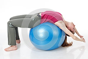 Fitness Workout. Sporty Woman Doing Bicycle Crunch Abs Exercise Lying On Floor Over Pink And Blue Neon Studio Background