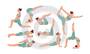 Fitness and yoga exercise flat icons set