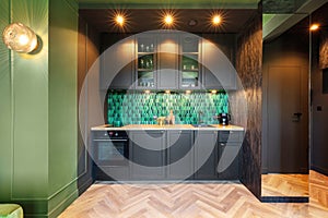 Fitted kitchen in small elegant apartment