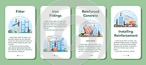 Fitter or installer mobile application banner set. Industrial builder