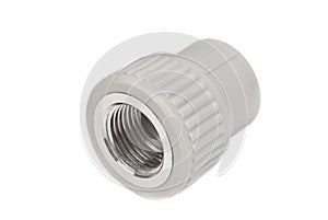 Fitting - PVC connection coupler to connect polypropylene tubes, isolated on a white