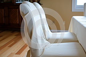 fitting a slipcover over a dining chair for adjustment