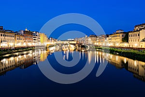 Fiume Arno river Florence Italy at night