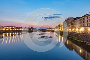 Fiume Arno river Florence Italy at night