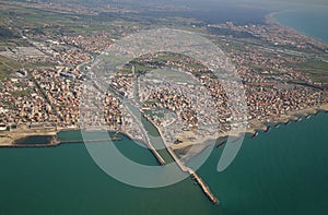 Fiumicino, near Roma, Lazio, Italy from airplane window