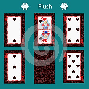 Fiush playing card poker combination. illustration eps 10. On a green background. To use for design, registration, the webs