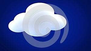 Five animated white clouds as speech bubbles changing on blue background.