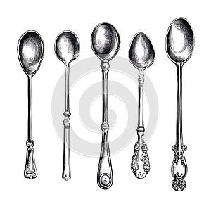 Five antique silver spoons illustration
