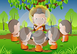 The five ascetics became followers of the Buddha.good for using in important day of Buddhism