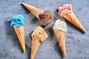 Five assorted flavors of gourmet summer ice cream