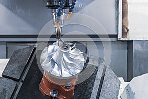 Five axis CNC machining center cutting jet engine turbine
