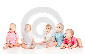 Five babies isolated isolated on white background