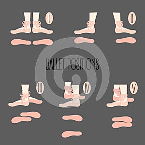 Five ballet position, illustration of legs with points,