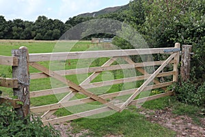 A five bar gate at the entrance to a field