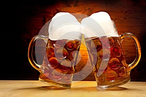 Five Beer Glasses on the Wooden Table