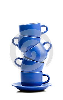 Five blue coffee cups