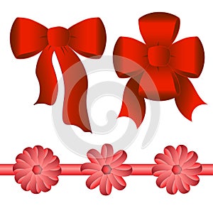 Five bright red bows of different shapes