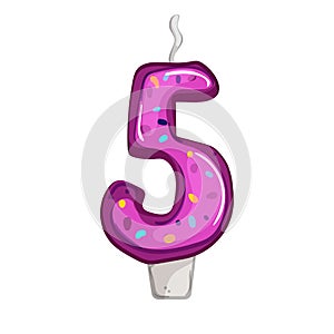 five celebration birthday number candle cartoon vector illustration