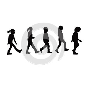 Five children body walking black color silhouette vector