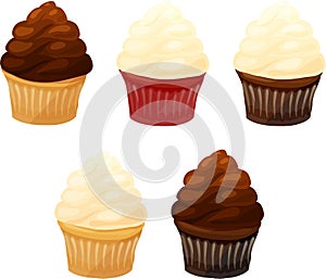 Five Chocolate, Red Velvet, Yellow Cupcakes