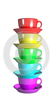 Five coffee cups stacked using rainbow colours