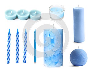 Five color wax candles on white