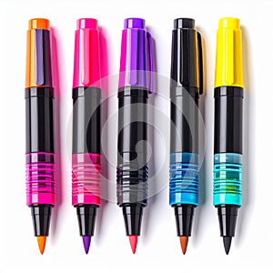 Five Colorful Markers on White Background