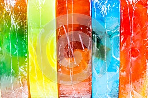 Five colorful soap pieces close up. Use as colorful abstract background