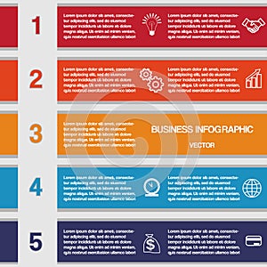 Five colour strips, template for infographics