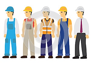Five construction workers character