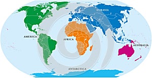 Five continents world, political map